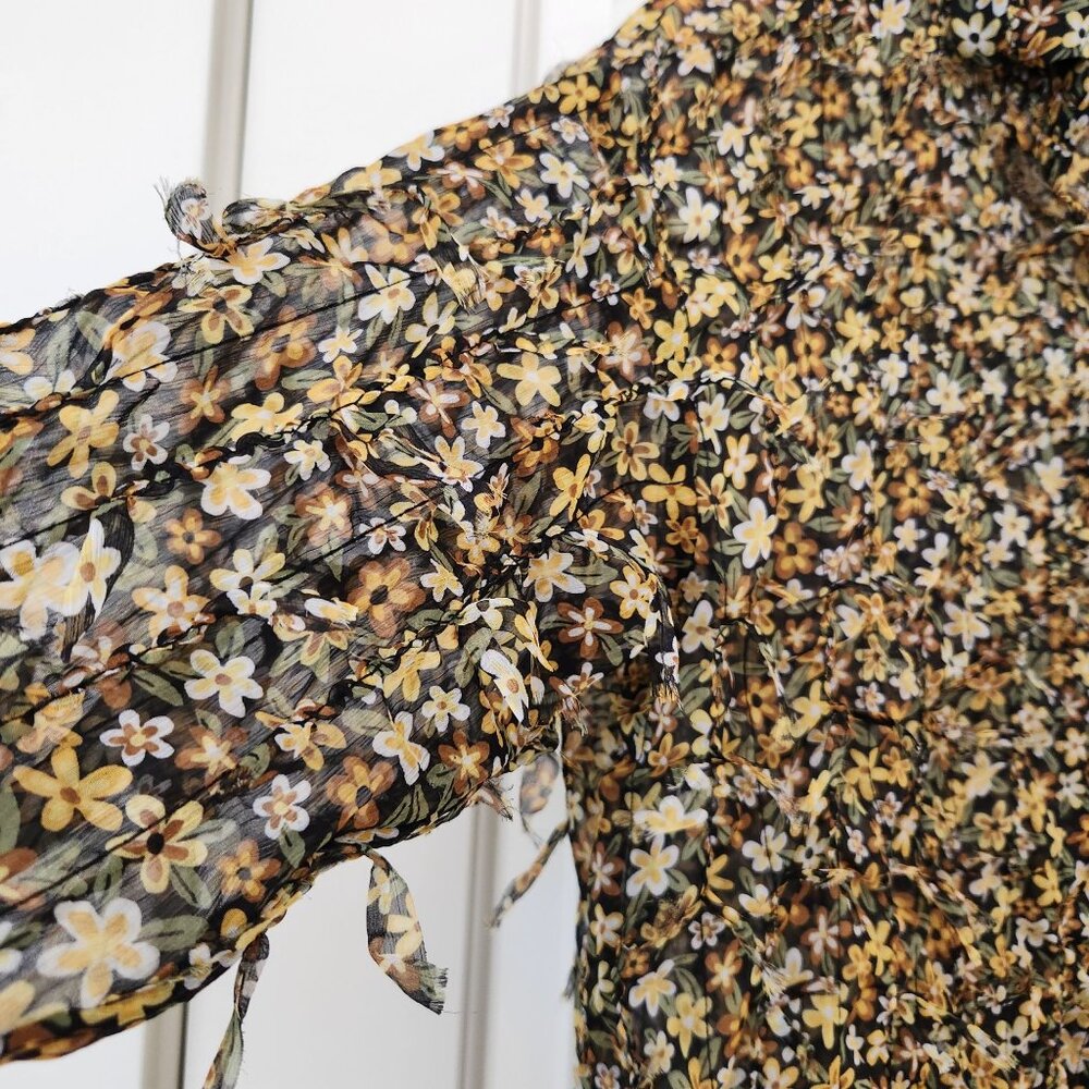 Zara Floral Fringe Blouse Long Sleeves Sheer Fairy Ethereal Garden Girl Pretty - Picture 4 of 8